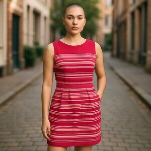 Lands End Womens Sleeveless Pink Striped Sheath Dress Size 2P Preppy Old Money